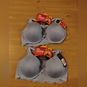 2 Maidenform 36C Racerback Front Close Full Coverage Bra NWT Blue Lace